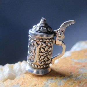Sterling Stein Charm, Silver Octoberfest Beer Mug with Lid